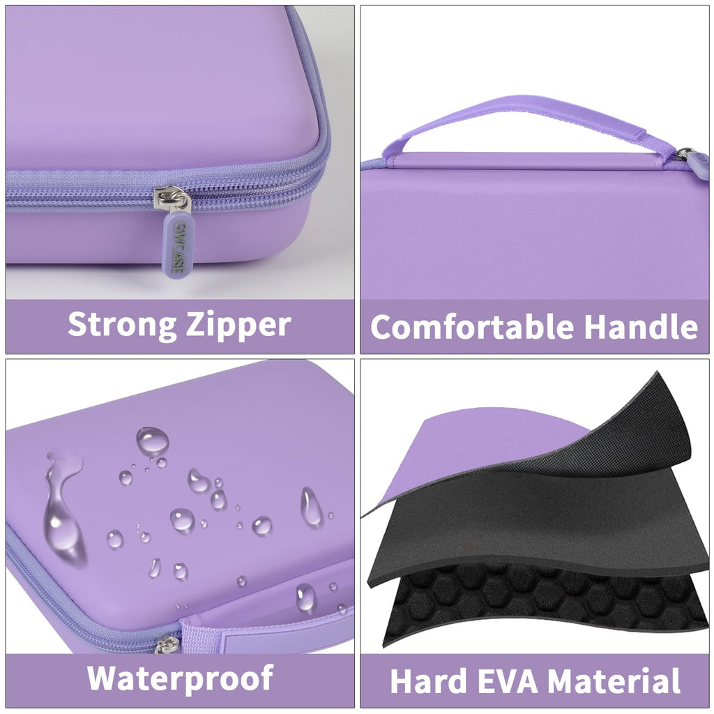 Purple jewelry case with strong zipper, handle, water-resistant shell, and hard EVA construction