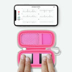KardiaMobile 6L device used inside the open pink travel case without removal
