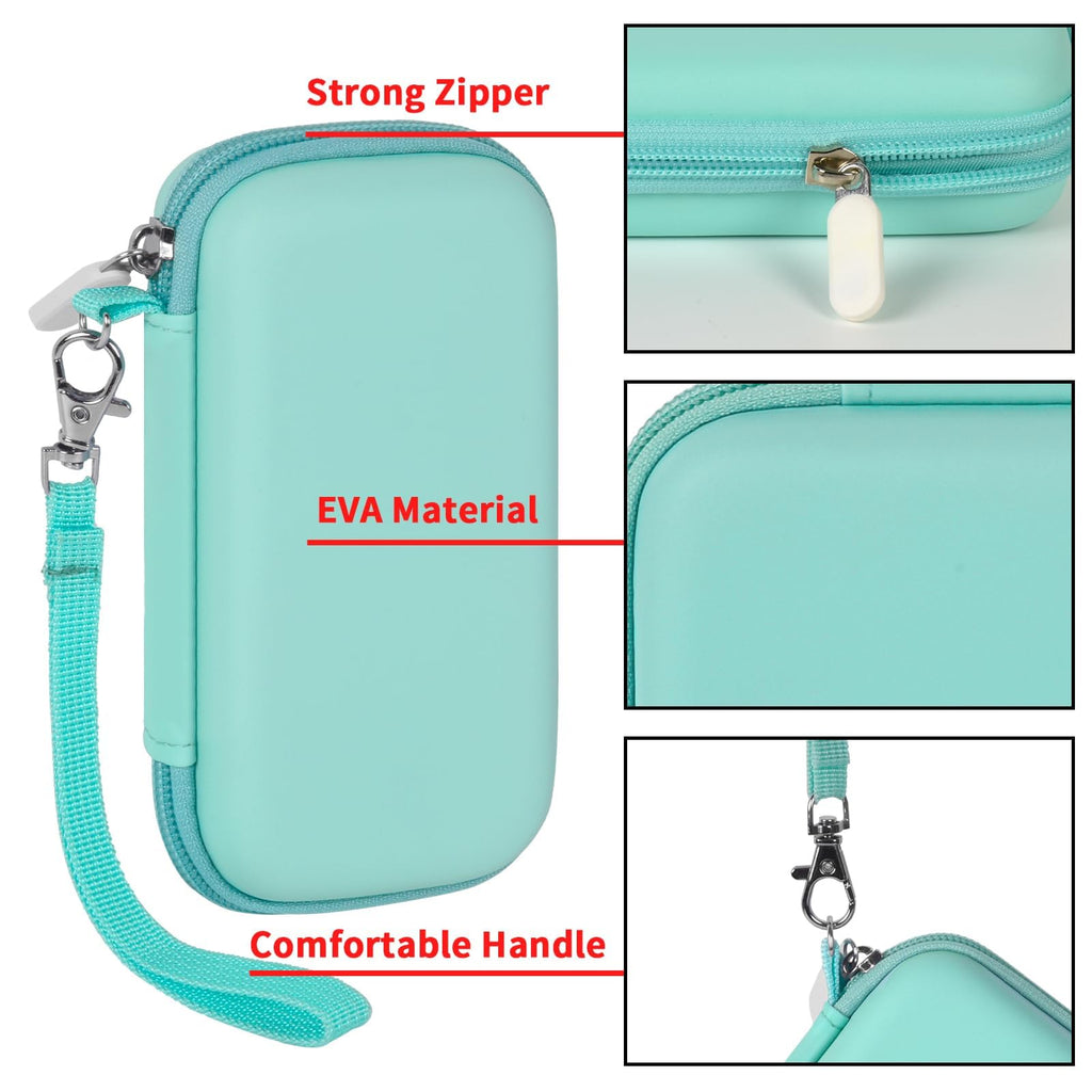 Mint green EVA power bank case with strong zipper, protective shell, and comfortable wrist strap
