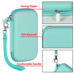 Mint green EVA power bank case with strong zipper, protective shell, and comfortable wrist strap