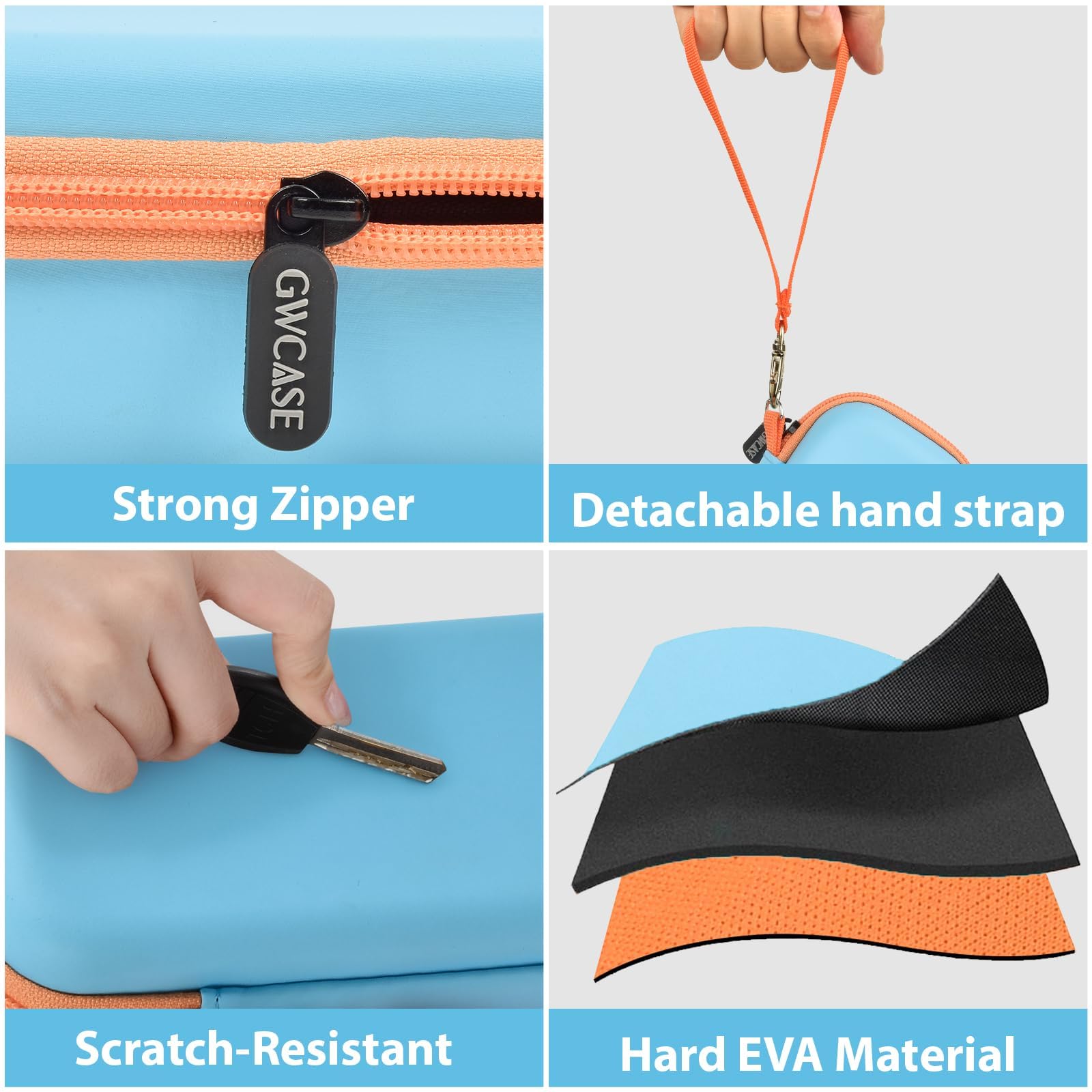Blue 3D pen case with strong zipper, detachable strap, scratch-resistant shell, and hard EVA material