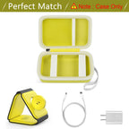 Open yellow travel case fitted for a foldable 3-in-1 magnetic charging station; case only