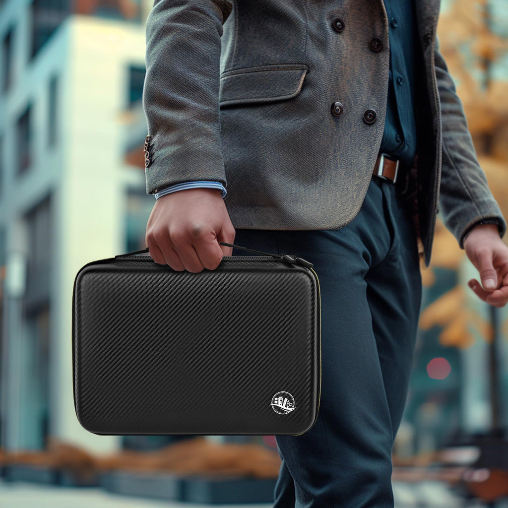 Person carrying the black professional clipper case by its top handle