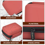 Coral and brown camera case with shockproof PU shell, splash resistance, and strong zipper