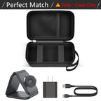 Open black travel case fitted for a foldable 3-in-1 magnetic charging station; case only