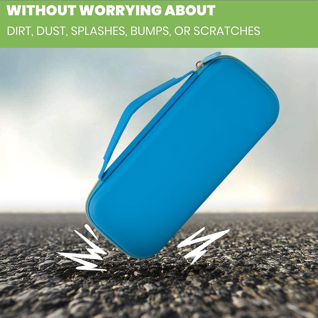 blue hard stethoscope case shown protecting against bumps and scratches