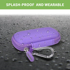 Purple USB flash drive and SD card storage case splash-resistant exterior demonstration