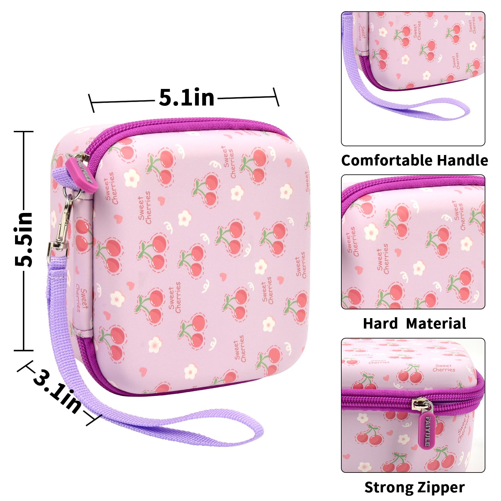 Floral pink kids instant print camera case dimensions and protective features overview
