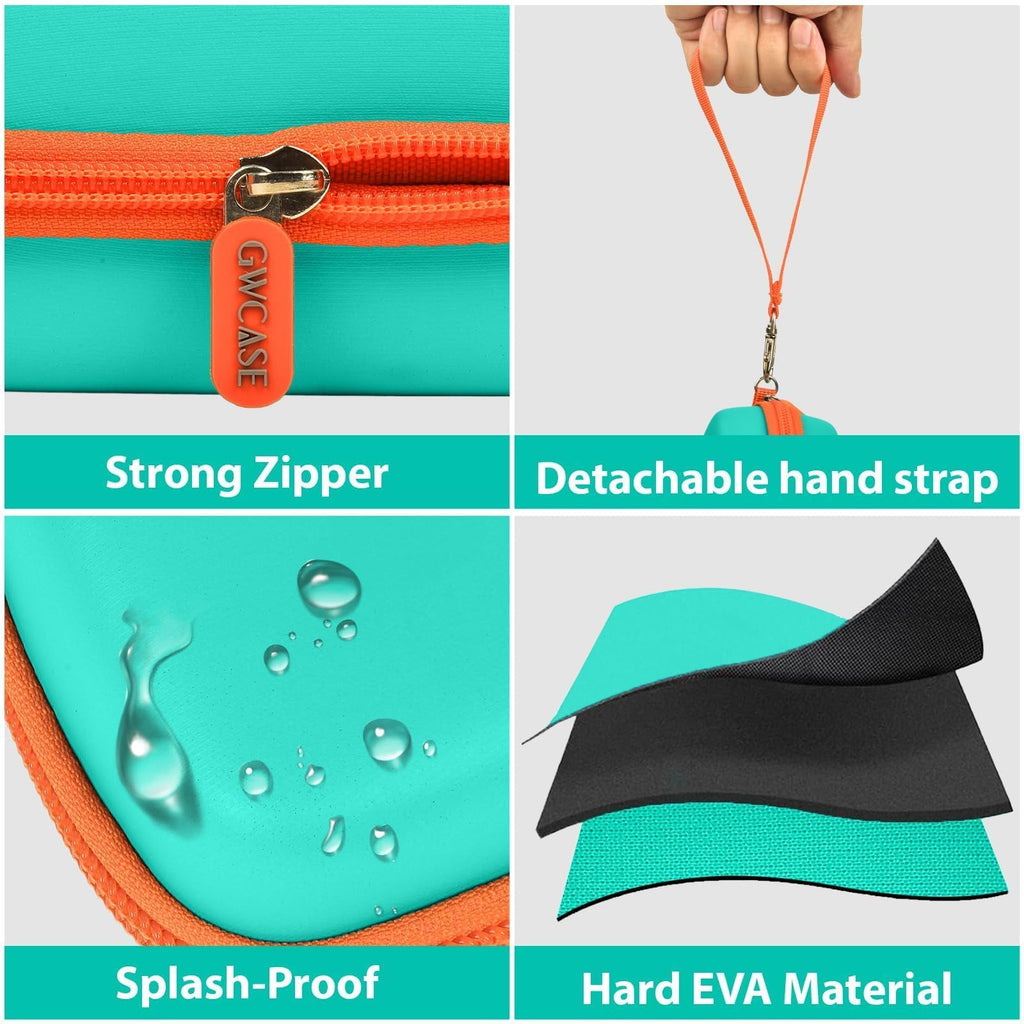 Teal and orange 3D pen case with strong zipper, detachable strap, splash-resistant shell, and hard EVA material