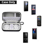 Open black MP3 and MP4 player case shown with compatible music players; case only