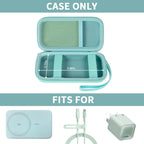 Open mint green MagSafe power bank case with mesh pocket and elastic retaining straps; case only