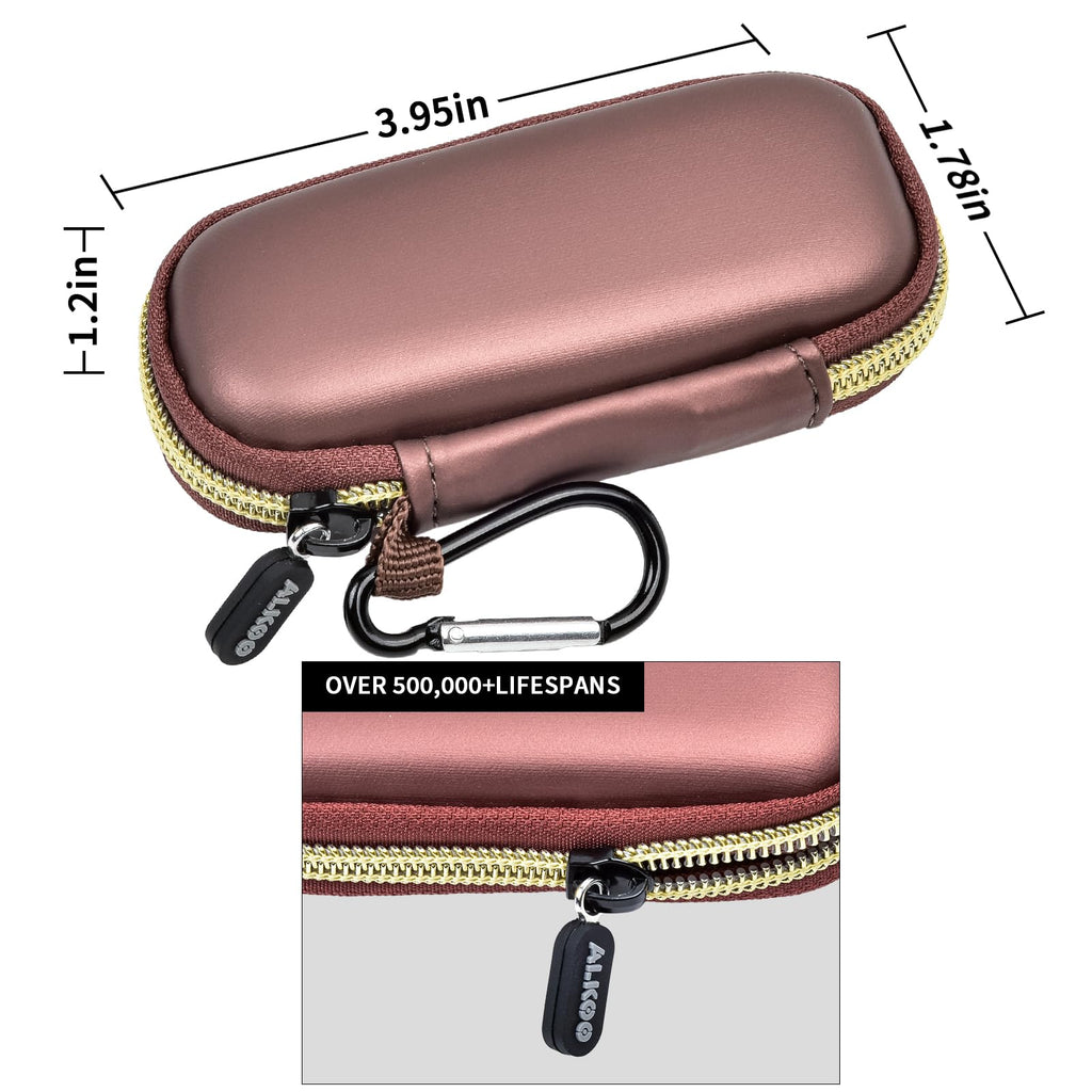 Rose gold KardiaMobile travel case dimensions with carabiner and durable zipper