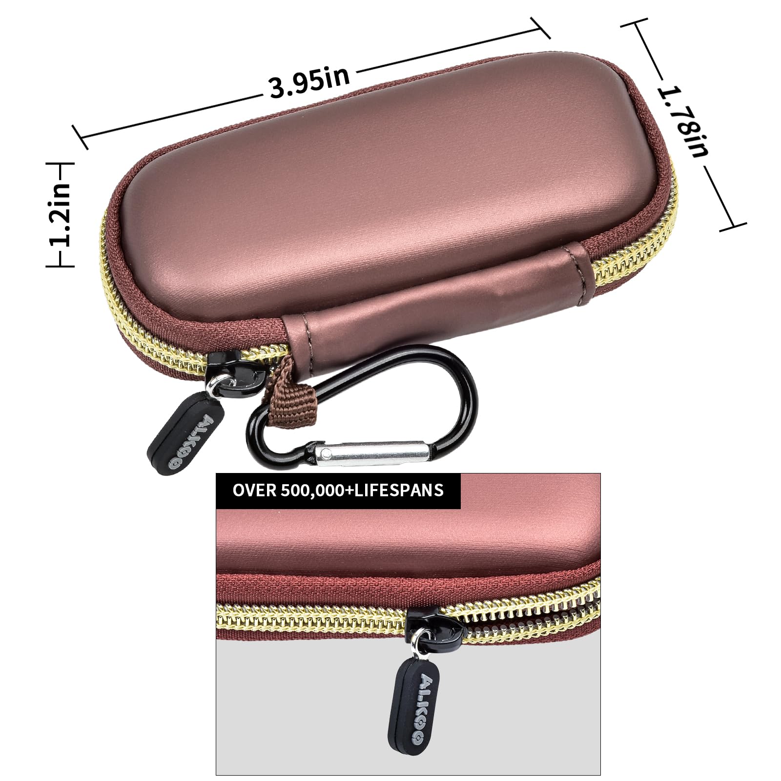 Rose gold KardiaMobile travel case dimensions with carabiner and durable zipper