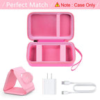 Open pink travel case fitted for a foldable 3-in-1 magnetic charging station; case only