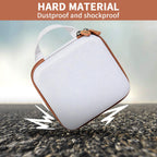 White and tan NIIMBOT printer case demonstrating dustproof and shockproof hard-shell protection