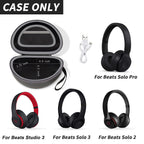 Open black foldable headphone case shown with compatible Beats Solo and Studio headphones; case only