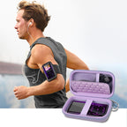 Runner using an MP3 player beside the open lavender protective case