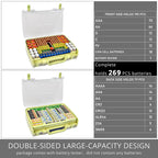 Lime green 269-slot battery organizer case capacity chart for 269 battery slots