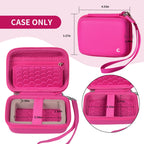 Open magenta camera case with internal dimensions and wrist strap; case only
