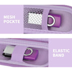 Lavender USB flash drive and SD card storage case mesh pocket and elastic strap interior