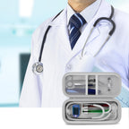 Doctor with an open gray stethoscope organizer case for medical accessories