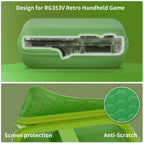 Green retro handheld console carrying case protective molded shell and scratch-resistant lining detail