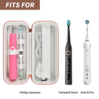 Open rose gold toothbrush case shown with compatible electric toothbrush handles