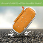 Orange KardiaMobile case demonstrating flexible EVA impact and water-resistant protection