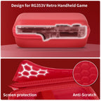 Red retro handheld console carrying case protective molded shell and scratch-resistant lining detail