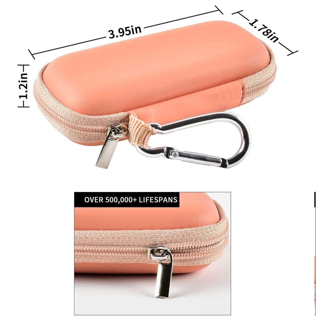 Peach KardiaMobile travel case dimensions with carabiner and durable zipper