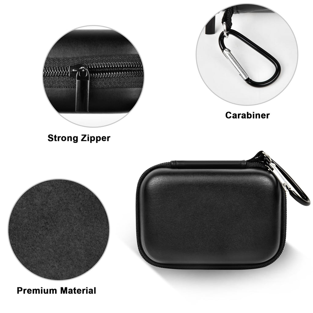 Black portable SSD case with strong zipper, carabiner, and premium hard-shell material