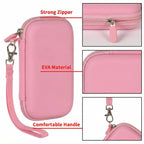 Pink EVA power bank case with strong zipper, protective shell, and comfortable wrist strap