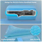 Light blue retro handheld console carrying case protective molded shell and scratch-resistant lining detail