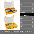 Orange 269-slot battery organizer case capacity chart for 269 battery slots