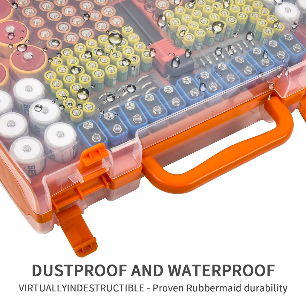 Orange 269-slot battery organizer case dustproof and water-resistant hard case demonstration