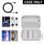 White retro handheld console carrying case shown open with compatible retro handheld consoles and cable