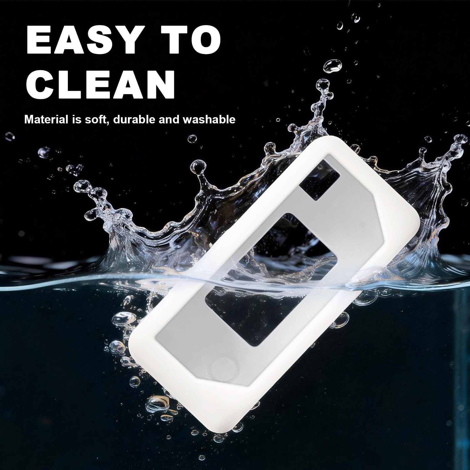 White with colorful camera graphic silicone case for Kodak Charmera keychain camera washable, easy-clean design demonstration