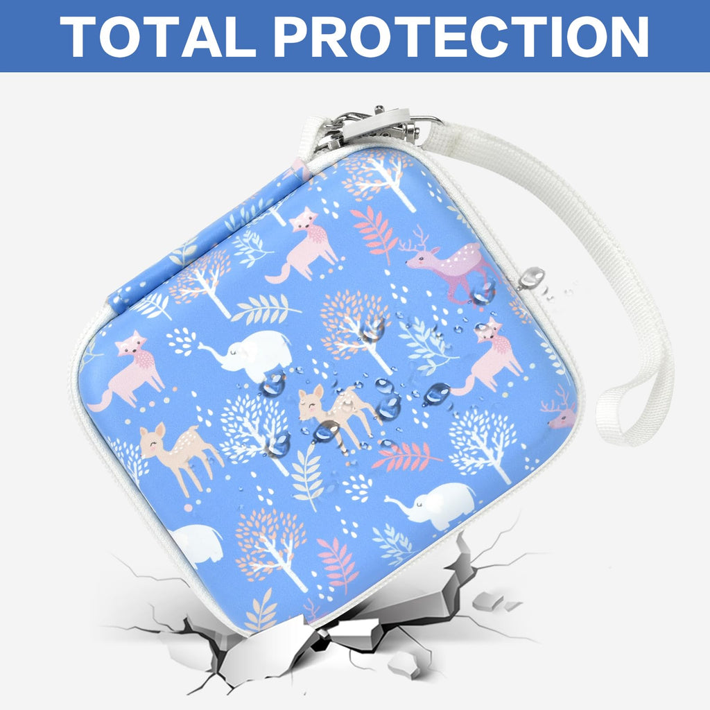 Blue kids instant print camera case hard shell impact protection demonstration