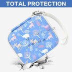 Blue kids instant print camera case hard shell impact protection demonstration