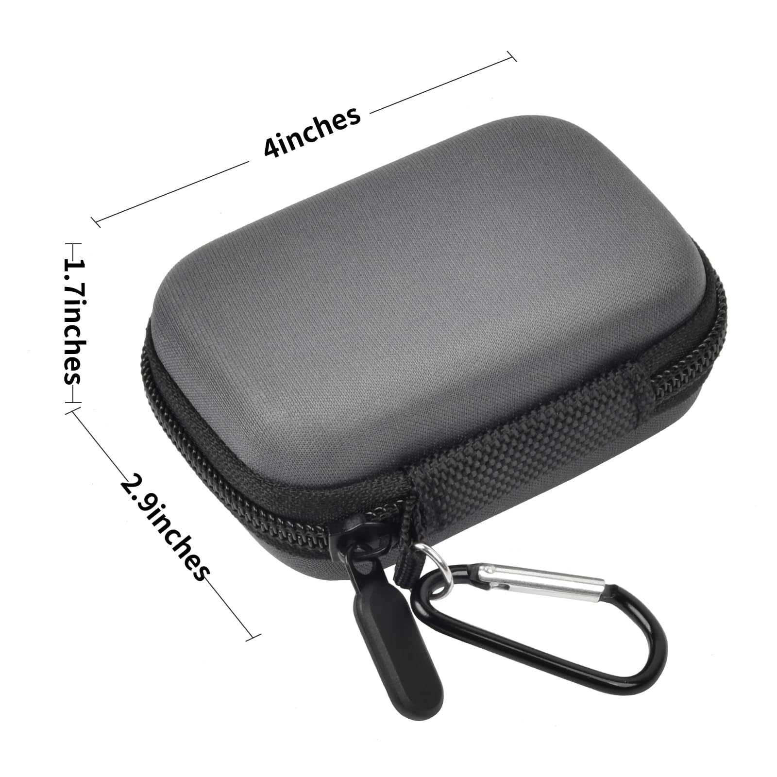 Gray portable SSD case dimensions with attached carabiner