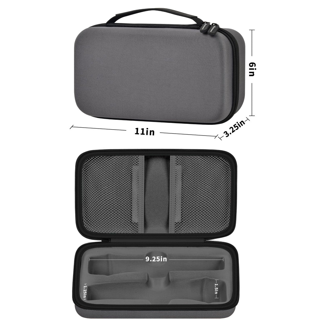 Dark gray JBL wireless microphone case dimensions with dual storage layout