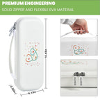 white heart-patterned hard stethoscope case dimensions, carry handle and dual zipper details