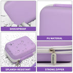Lavender camera case with shockproof PU shell, splash resistance, and strong zipper