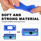 Blue with retro camera graphic silicone case for Kodak Charmera keychain camera soft, flexible material demonstration
