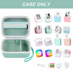 Open mint green mini label printer case shown with compatible Memoking and Phomemo printers; case only