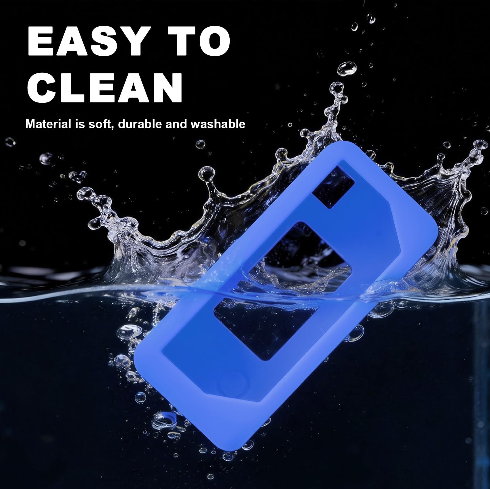 Blue with retro camera graphic silicone case for Kodak Charmera keychain camera washable, easy-clean design demonstration
