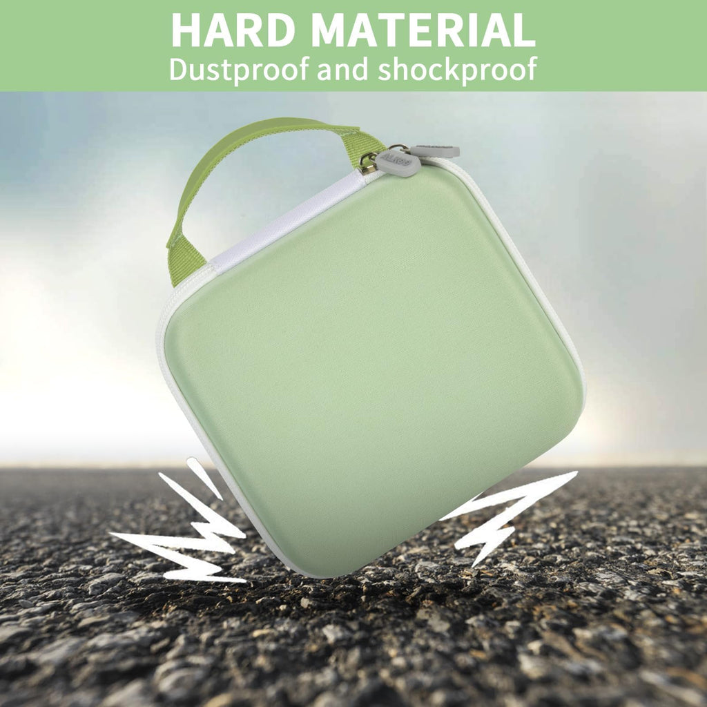 Light green NIIMBOT printer case demonstrating dustproof and shockproof hard-shell protection