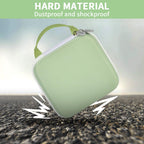Light green NIIMBOT printer case demonstrating dustproof and shockproof hard-shell protection