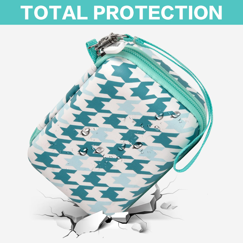 Teal houndstooth label maker case demonstrating full protective construction