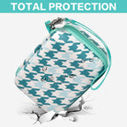 Teal houndstooth label maker case demonstrating full protective construction